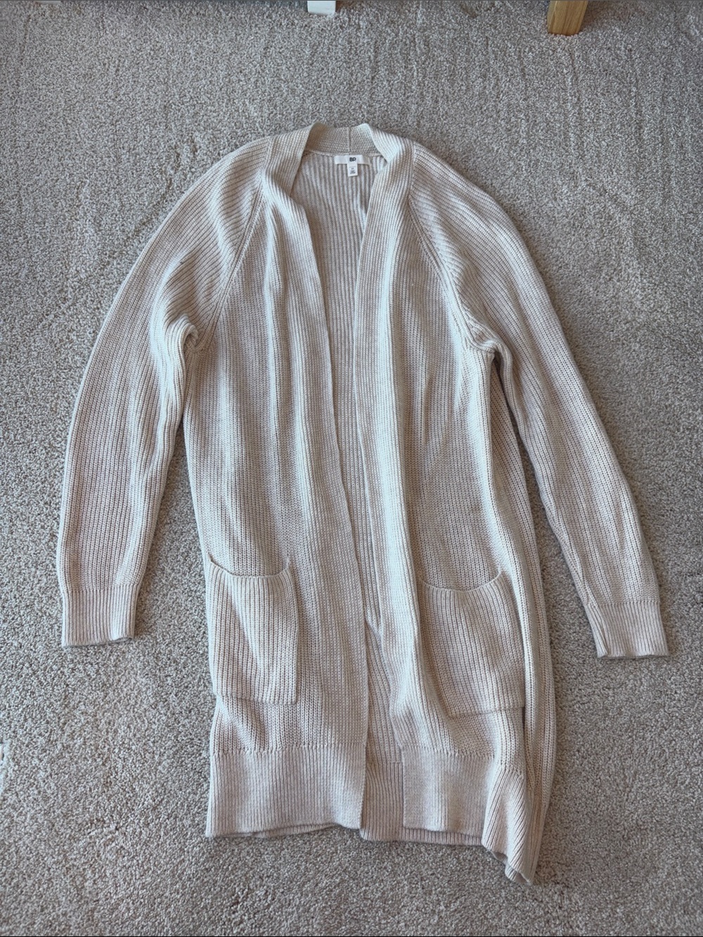 bp Open-Front Ribbed Long Cardigan in Light Beige